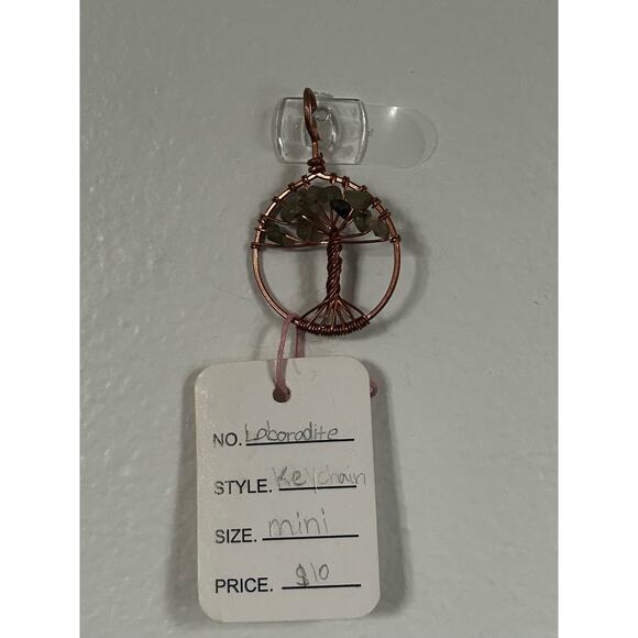 Handmade Copper and Serpentine Crystal Tree of life 3.5x2” Wall Decor - Picture 2 of 5